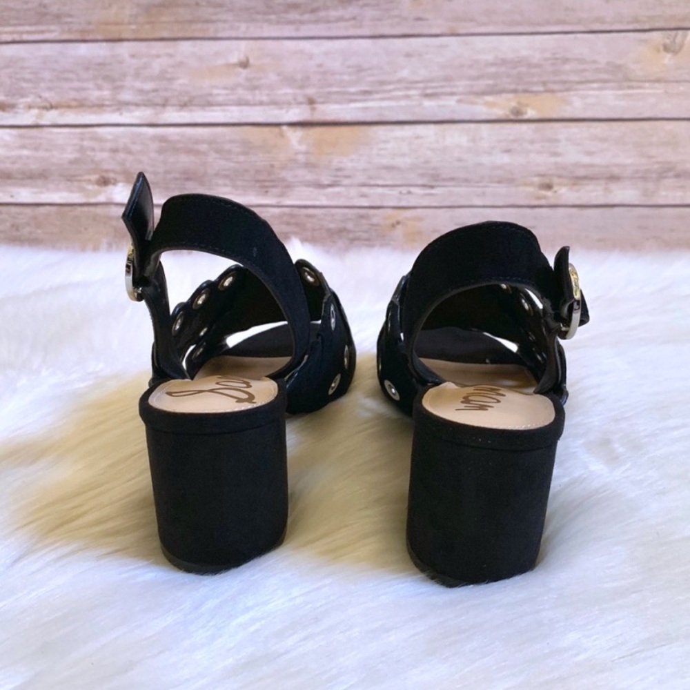 Sam Edelman Black Suede Grommet Block Heel Sandals - Picture 8 of 8